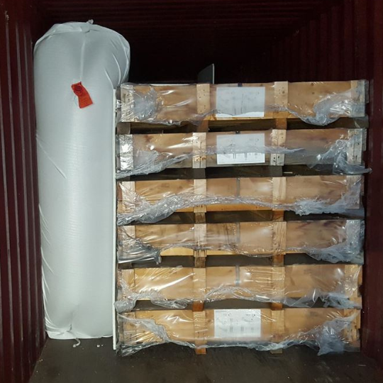 ceramics transport in container - 3D dunnage bag - safe transport by cordstrap